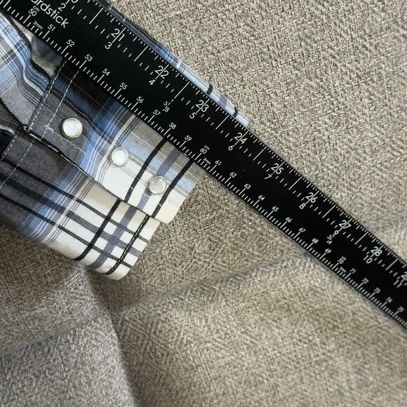 Ely Cattleman Mens Long Sleeve Pearl Snap Western Shirt L Blue Black Plaid - Picture 14 of 15